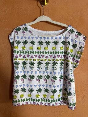 Roller Rabbit Printed Top Palm Tree Monkey Flamingo Novelty Print Size 4Y